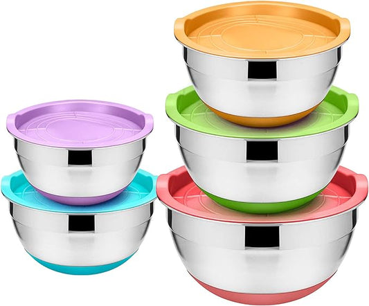 5 Stainless Steel Mixing Bowls with Lids